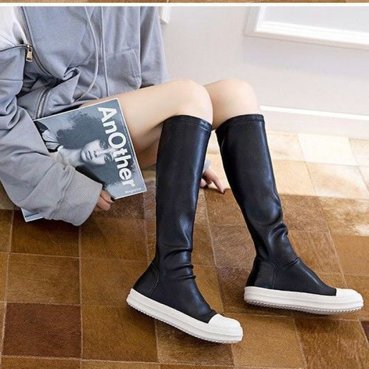 New Simple Thick Bottom Elastic Knee-length Zipper-back Boots