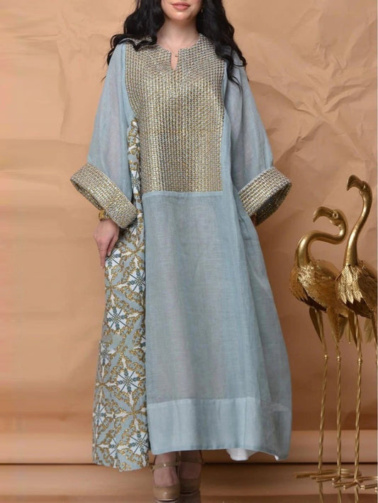 Printed Breathable Long Sleeve Loose Dress