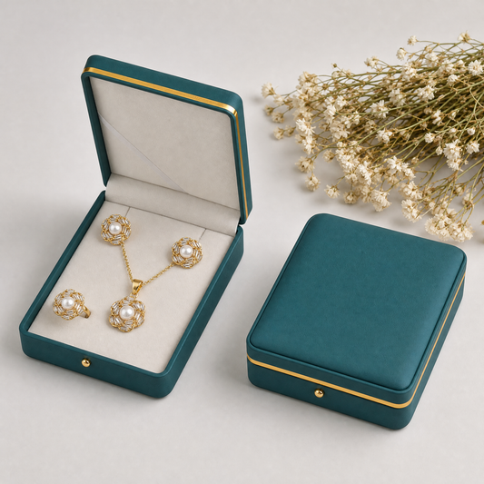 White pearl gold woven flower jewelry set