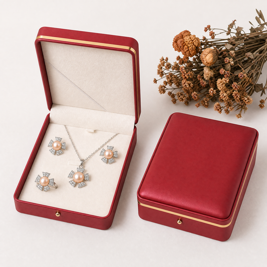 Peach pearl pinwheel flower jewelry set