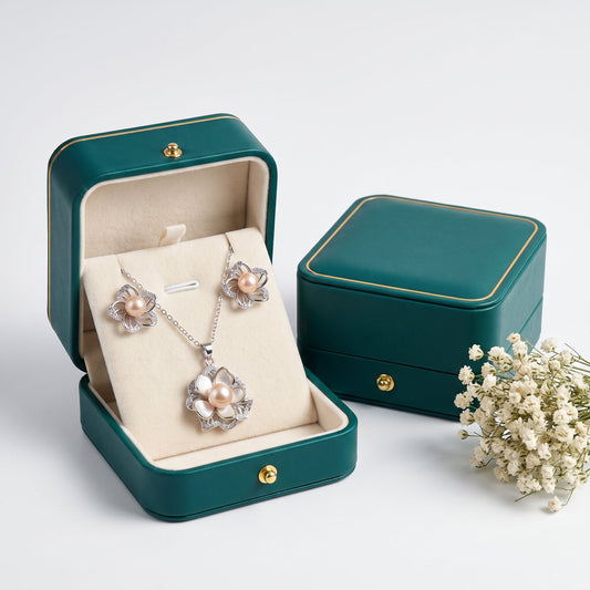 Pink pearl mother-of-pearl flower necklace and earrings set