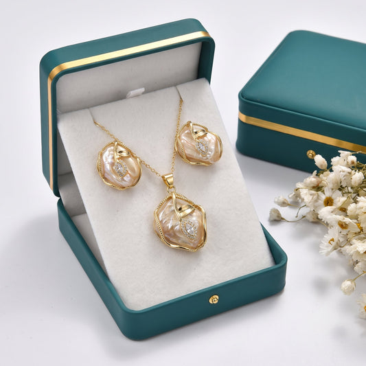 Baroque pearl gold wrap necklace and earrings set