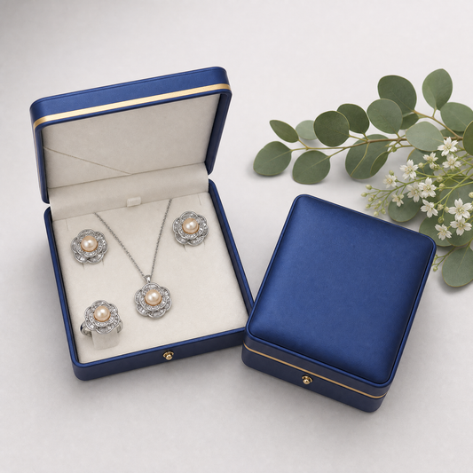 Real pearl silver layered flower jewelry set