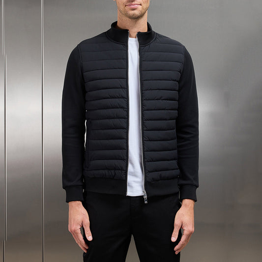 Lightweight Stand Collar Coat For Men Fashion Stitching Knitted Jacket Winter Outwear