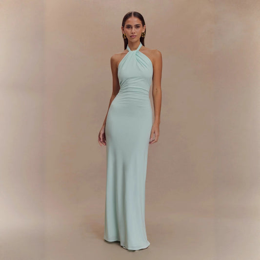 Sexy Sleeveless Slim Waist Halter Sheath Dress