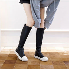 New Simple Thick Bottom Elastic Knee-length Zipper-back Boots