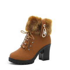 Plush Boots With Lace Up Heels