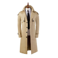 Men's Trench Coat Super Long Over The Knee Slim Casual