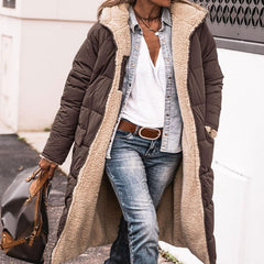 Solid Color Hooded Long Coat Winter Long Sleeve Double-sided Wear Slim Elegant Cardigan Puffer Jacket Top Women's Clothing