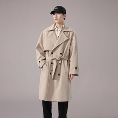 Men's British Style Khaki Long Trench Coat