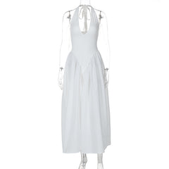 Halter Elegant Large Swing Skirt Dress Women's Clothing