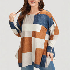 Fashion Casual Round Neck Printed Plus Size Long Sleeve T-shirt