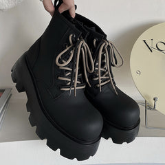 Height Increasing Lace-up Motorcycle Leather Boots