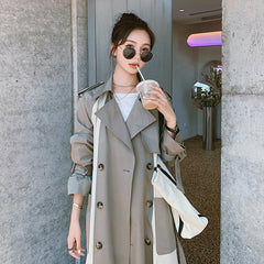 Stitching Contrast Drape Windbreaker British Style Fashion Over The Knee