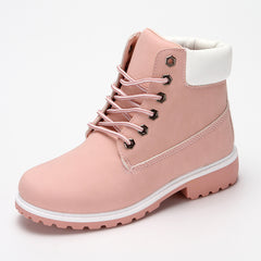 Pink With Velvet Lining Warm Flat Bottom High-top Men's Shoes Couple Boots