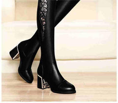 Women's Chunky Heel Boots Fleece-lined Lace