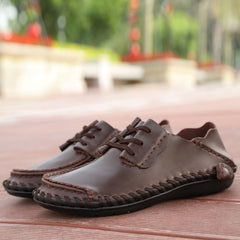 Men's Low-top Lace-up Round Toe Casual Leather Shoes