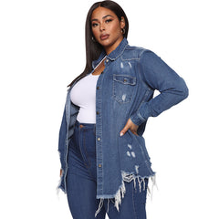 Women's Coat Cardigan Ripped Wash Denim Trench Coat