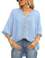Summer Women's Bat Sleeve Chiffon V-neck Shirt