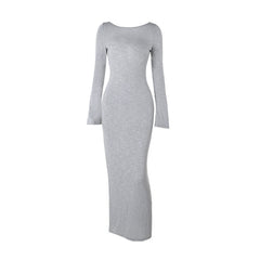 Knitted Backless Lace Up Slim-fit Long Sleeve Dress Women