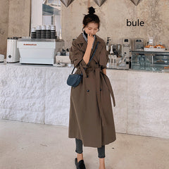 Suit Collar Double-breasted Long Trench Coat With Waist And Back Cross