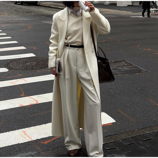 Double-sided Woolen White Elegant Slimming Draping Trench Coat