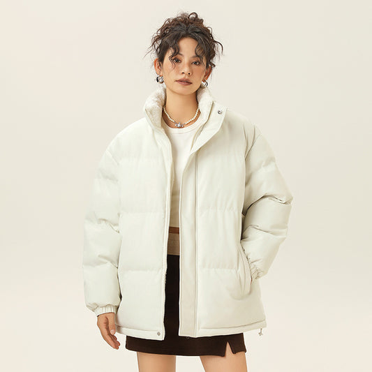 Casual Stand Collar Cotton-padded Puffer Jacket Thickened Warm Coat