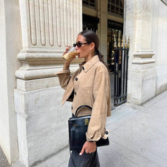 Lapel Leather Velvet Short Jacket
