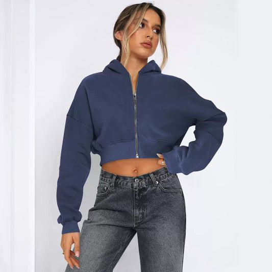 Long Sleeve Fleece Zipper Cardigan Hoodie Casual Jacket