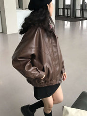 Vintage Brown Women's Loose Leather Jacket