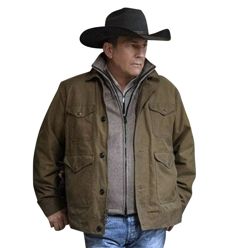 Solid Color Multi-pocket Single-breasted Jacket Men's Jacket
