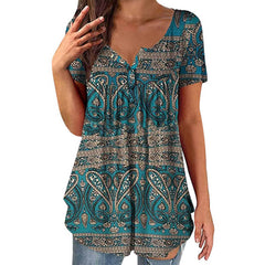 Women's Clothing Summer Fashion New Tops Digital Printing Casual Trend Short Sleeve Henley Shirt