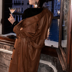 Autumn And Winter Sheepskin Fried Street Handsome Trench Coat Coat