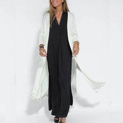 European And American Style Solid Color Long Sleeve Long Slit Trench Coat