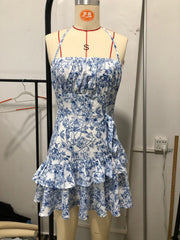 Dress Floral Flounce Halter Lace-up Sexy Waist Trimming