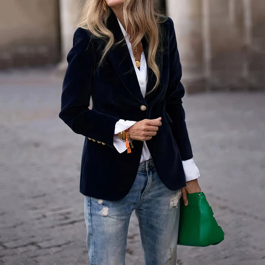 Velvet Lapel Casual Suit Business Fashion Slim Single-breasted Jacket Outwear Clothing For Women