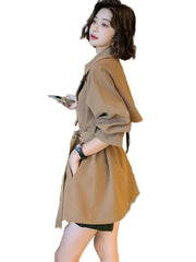 Women's Short Khaki Waist Trimming Trench Coat Draping
