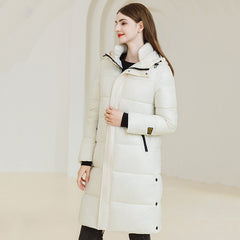 Winter Warm Hooded Coat With Pockets Fashion Simple Long Cotton puffer Jacket Solid Color Outwear Women's Clothing