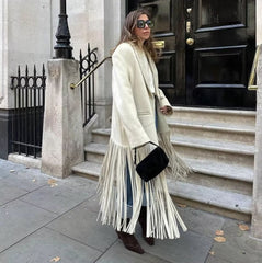 Women's Street Fashion Tassel Long Suit Woolen Coat