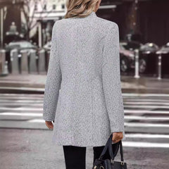 Long Sleeve Solid Color Stand Collar Button Trench Coat Fashion Women's Casual Woolen Coat