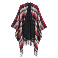 Classic Colorful Plaid Shawl Cape Faux Cashmere Tassel Thickening