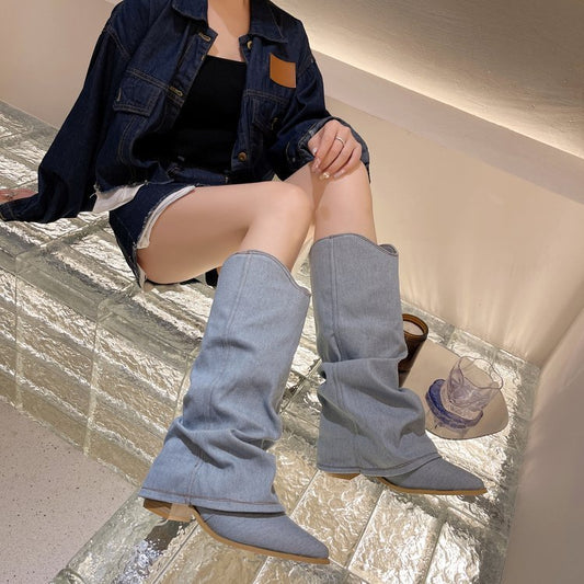 Long Boots Female Pointed High Heel Tall Knight Boots