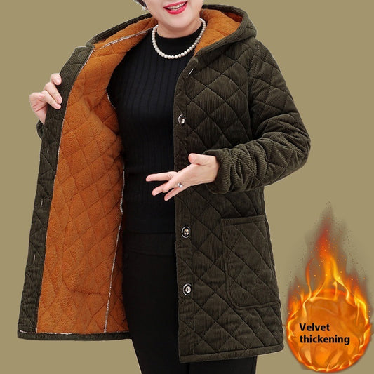 Mid-length Corduroy Cotton-padded Coat Middle-aged And Elderly
