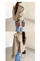 Korean Ins Autumn Retro Lapels Design Double Breasted Loose All-match Long Sleeve Short Trench Coat