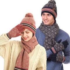 Three-piece Winter  Knitted Warm Woolen Hat Scarf And Gloves