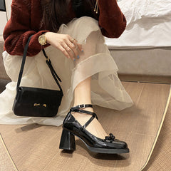 Cross Bow Mary Jane British Leather Shoes