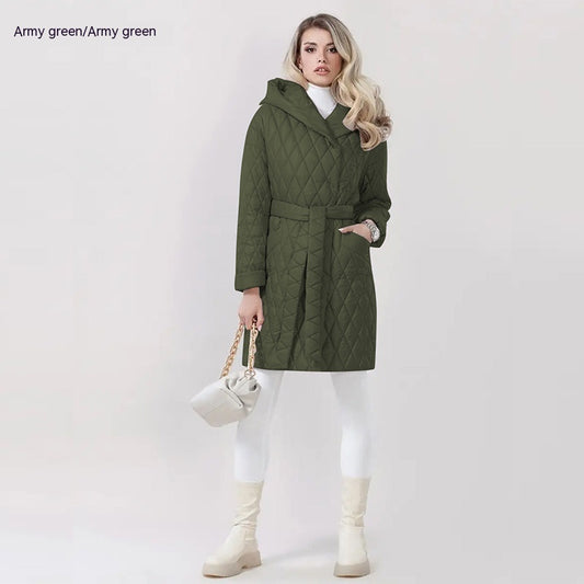 Fashion Woman Cotton Dress Coat Solid Color Hooded Warm Puffer Jacket