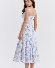 Spring And Summer Comely Pastoral Style Sling Floral A Swing Cake Dress