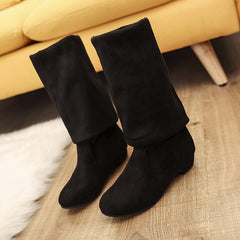 Over the knee long tube women's boots round head low heel suedE