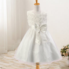 Rose flower bowknot girls dress wedding dress princess